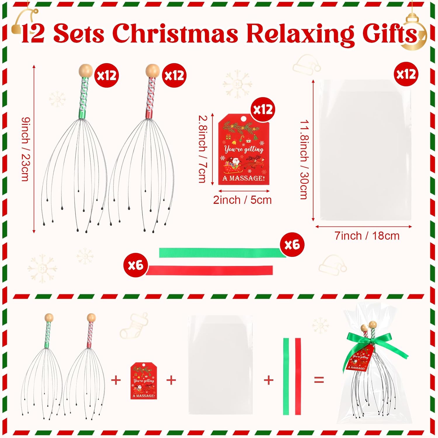 Capoda Christmas Stocking Stuffers for Men Women -  Head Massagers with Christmas Cards & Gift Bags,