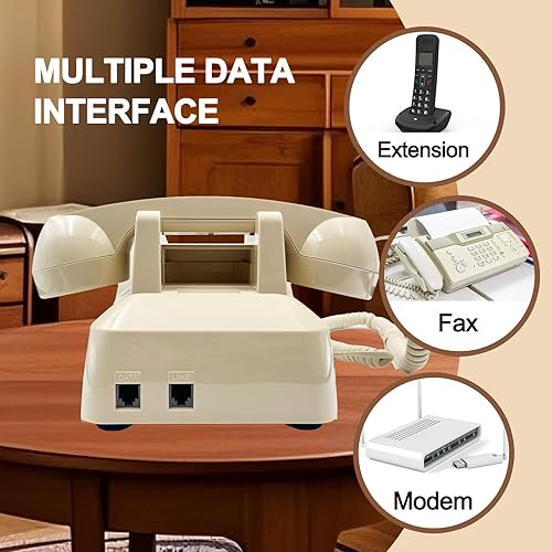 Miniatura 5 de Teléfono fijo retro vintage, teléfono antiguo con receptor de timbre mecánico, volumen ajustable, diseño clásico para el hogar, escuela (beige)