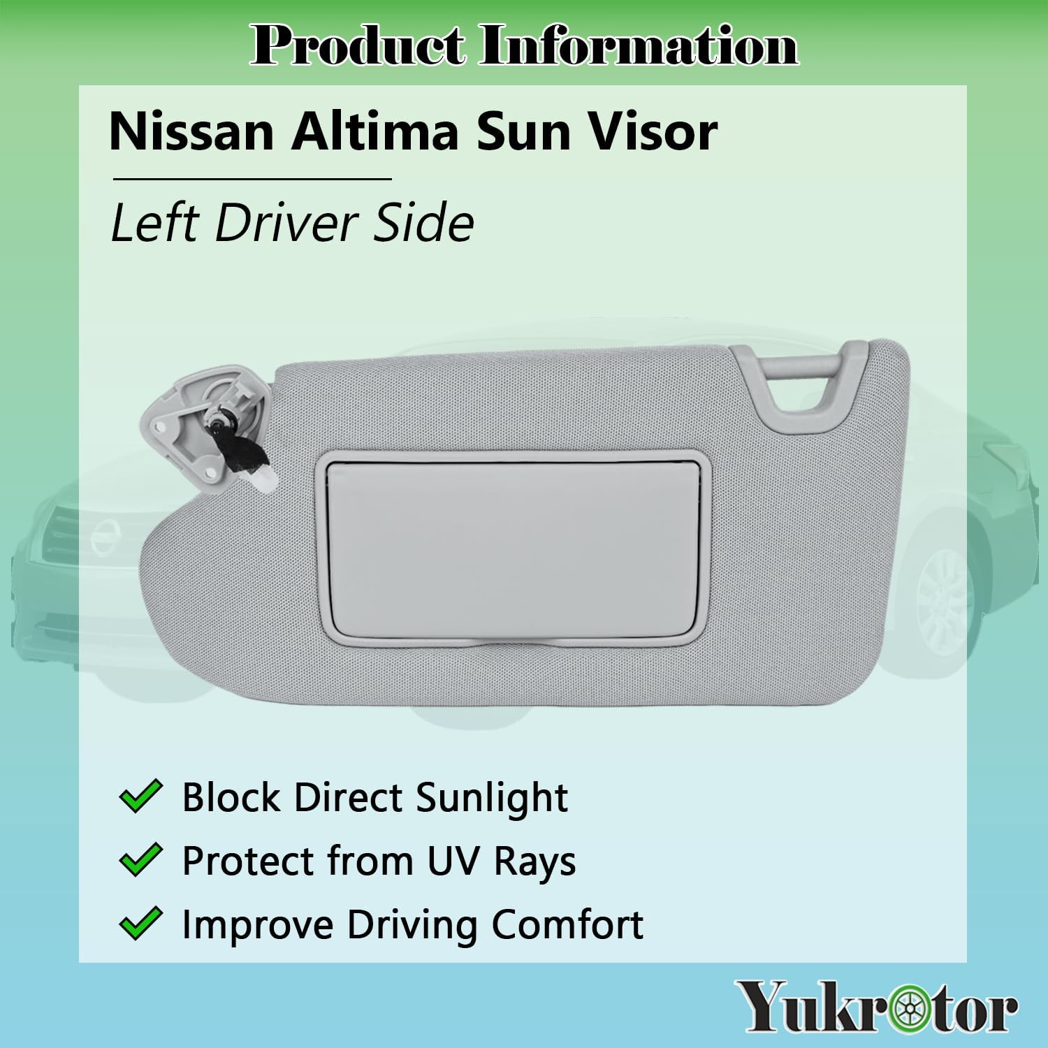 Left Driver Side Sun Visor LH with Mirror Compatible with 2013 2014 2015 2016 2017 2018 Nissan Altima Replaces OE# 96401-3TA2A, Color: Gray (Left Driver Side)