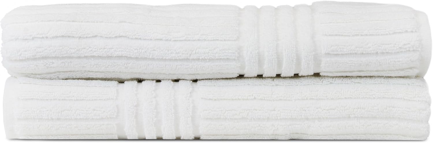 Luxury Hotel & Spa Towel 100% Pure Turkish Cotton Ribbed Channel Pattern - Bath Towel (Bath Towel - Set of 2, White)