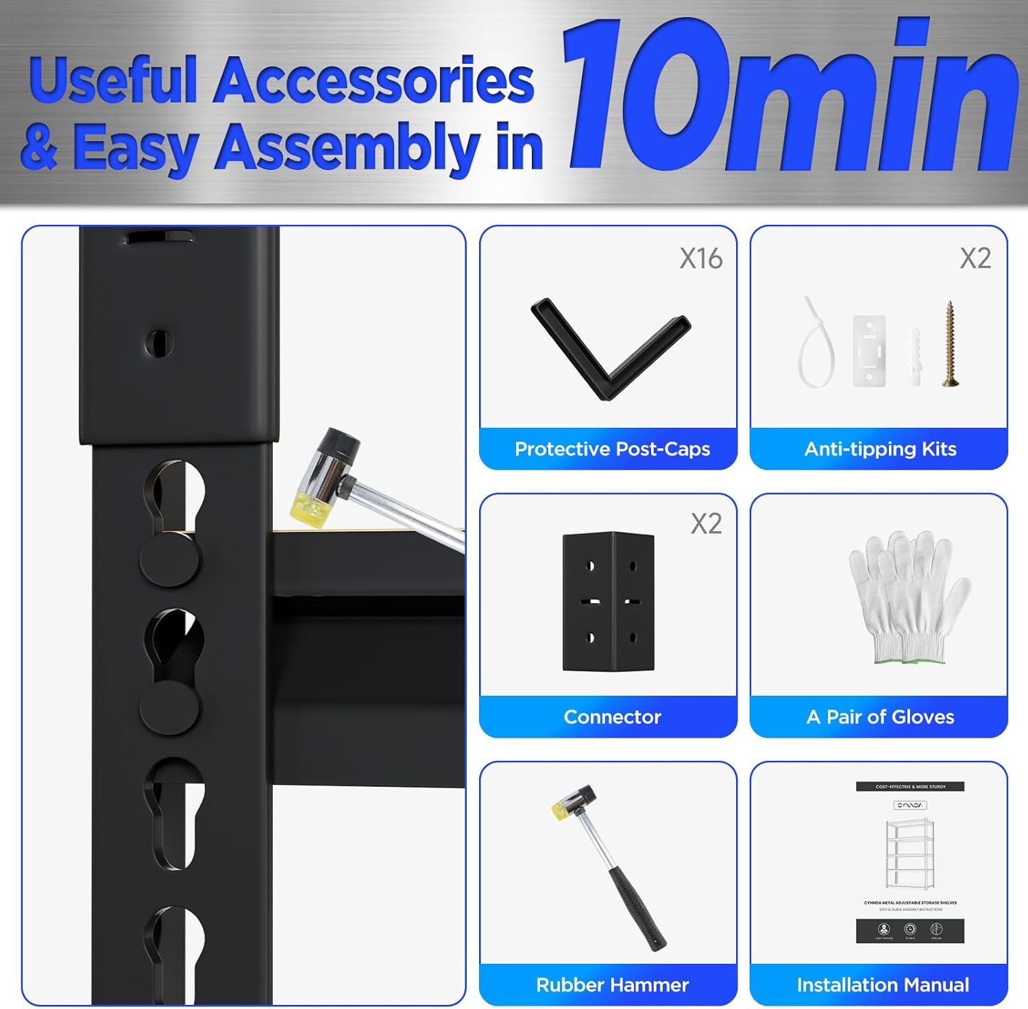 5-Tier Garage Shelving 48" W x 15.7" D x 72" H Industrial Storage Shelf 2500LBS Heavy Duty Metal Shelve Adjustable Utility Pantry Shelving Units(Black)