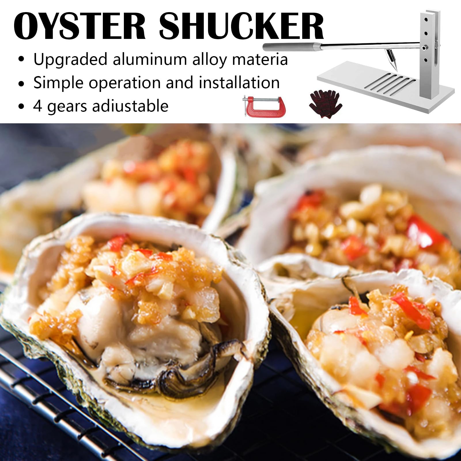 Outil à HuîTres En Acier Inoxydable, Ensemble De Couteaux à HuîTres Ouvre-HuîTres Oyster Shucker Avec Hauteurs RéGlables, Avec 2 Couteaux à HuîTres Et Un Outil De Fruits De Mer De Gant