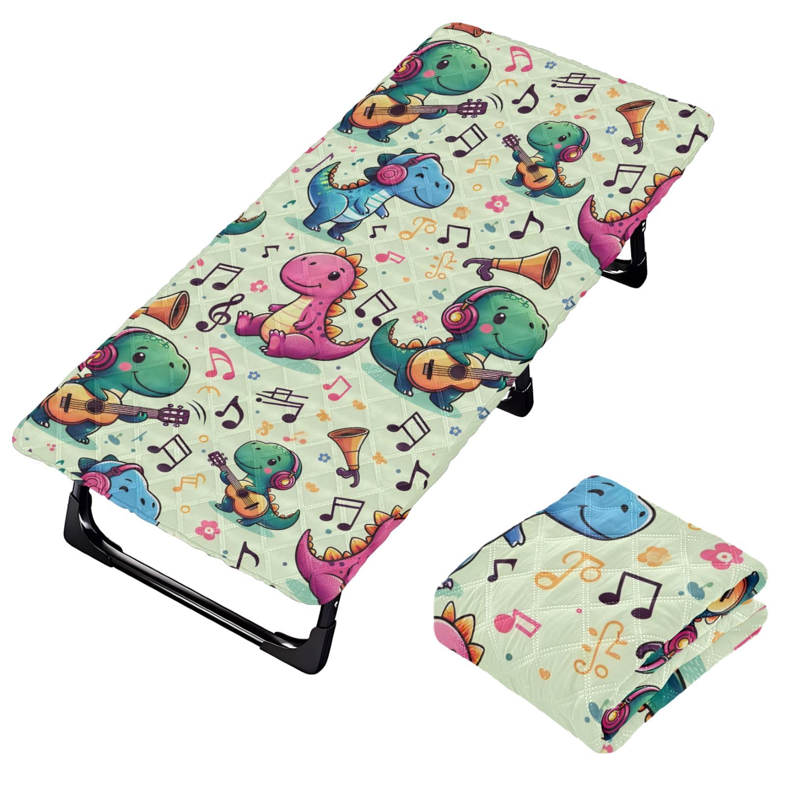 Portable Toddler Bed Sheet for Kids Cute Dinosaur Playing Music Travel Bed Fitted Sheet
