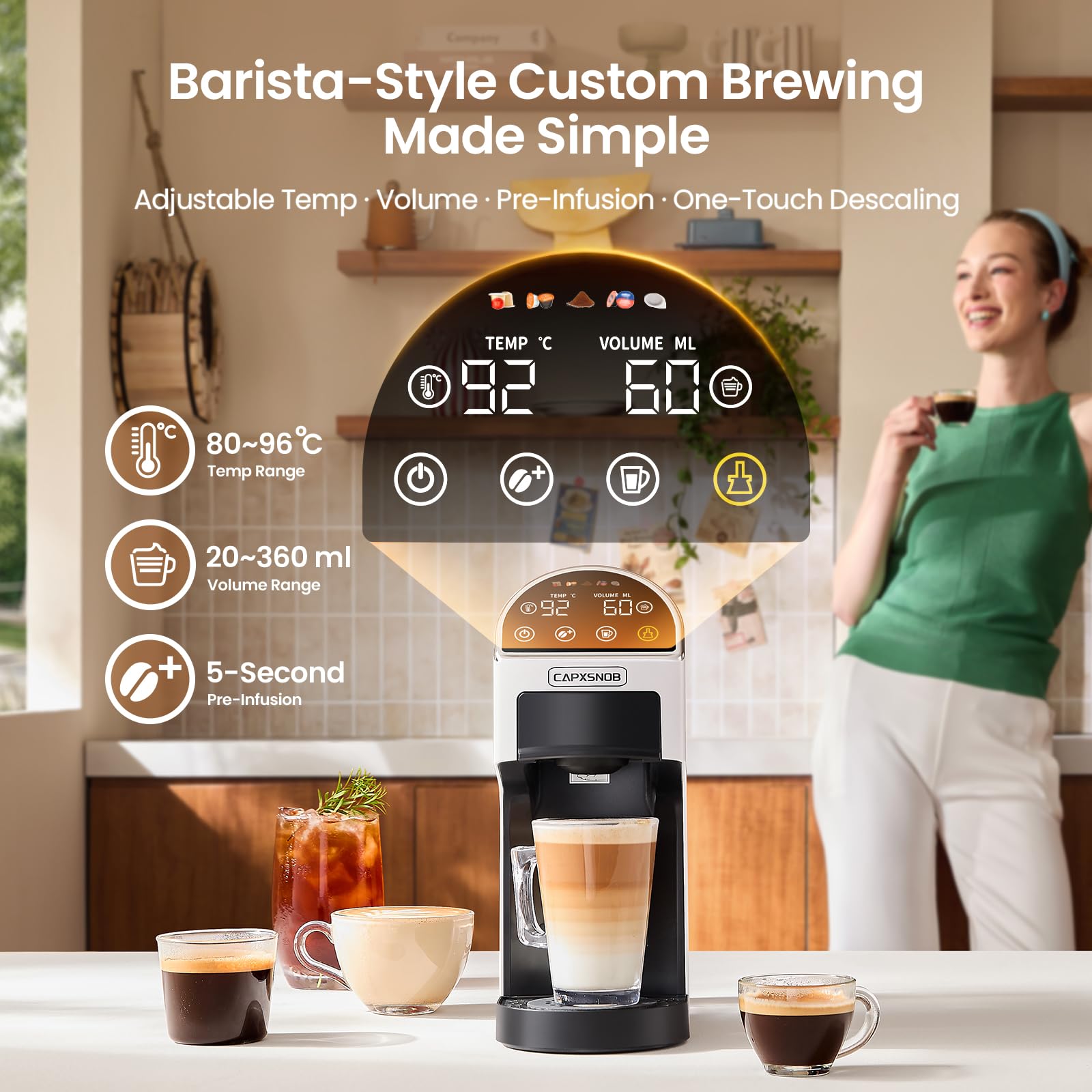 Magician2 - Máquina de cápsulas de café 5 en 1 para Nespresso, Dolce Gusto, Starbucks, ESE 44 mm, Lavazza A Modo Mio, café molido | 20 bares, 1.2 L, pantalla táctil LED | Máquina de café espresso para