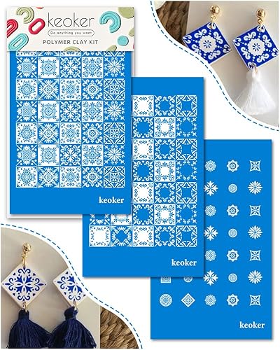 KEOKER Pantalla de seda para azulejos para arcilla polimérica, 3 piezas de arcilla polimérica de pantalla de seda, plantillas de pantalla de seda
