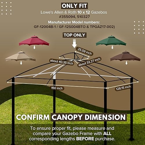 Miniatura 6 de Flexzion Parte superior de repuesto para toldo de glorieta de 10 x 12 pulgadas (verde)  Se adapta a Lowe's Allen Roth Gazebo GF-12S004B y