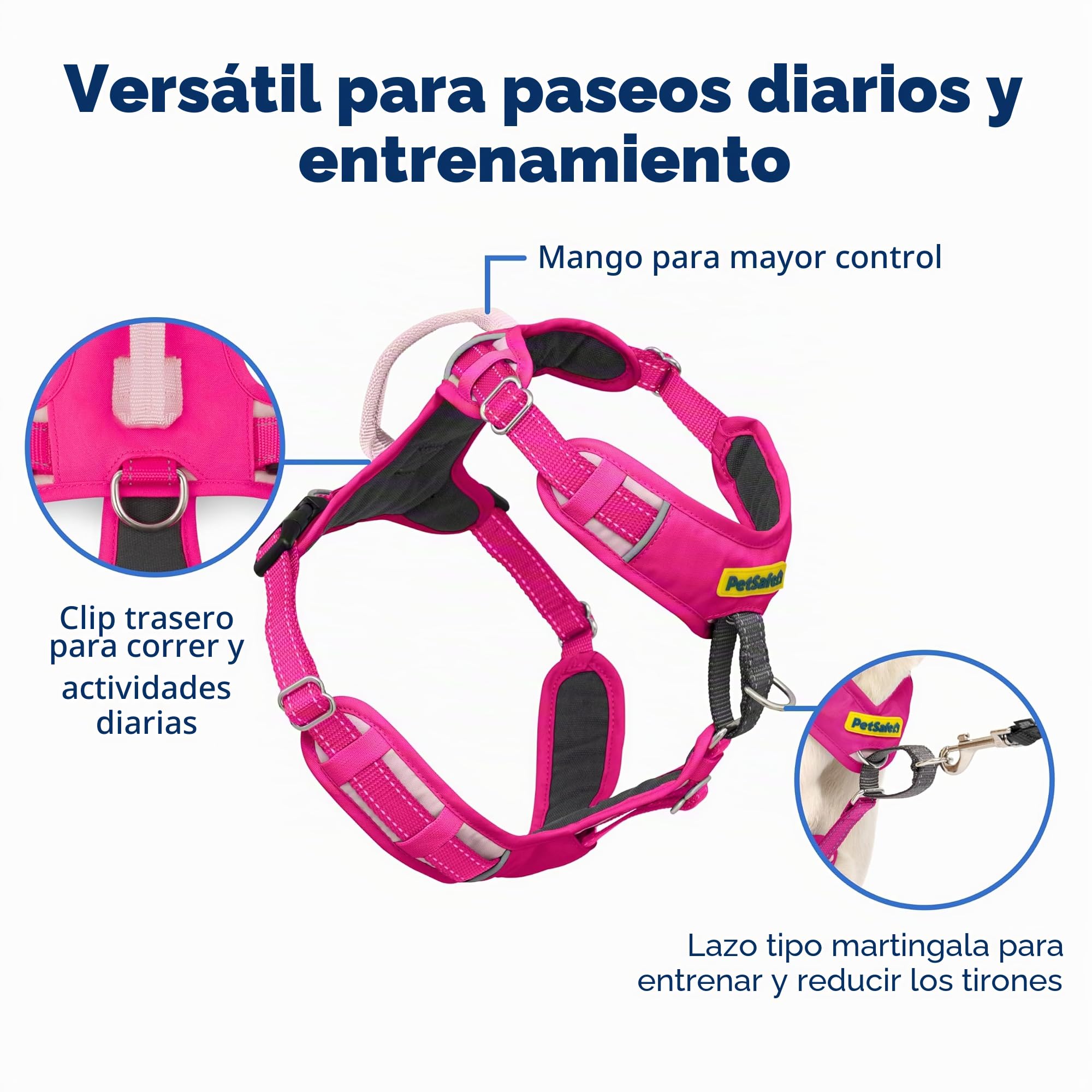 PetSafe Easy Walk Comfort - Arnés antitirones de adiestramiento, Acolchado Todo el Cuerpo, Resistente, 5 Puntos de Ajuste, Ribete Reflectante, Hebillas de Cierre rápido, asa, Uso Diario, Rosa, M/L