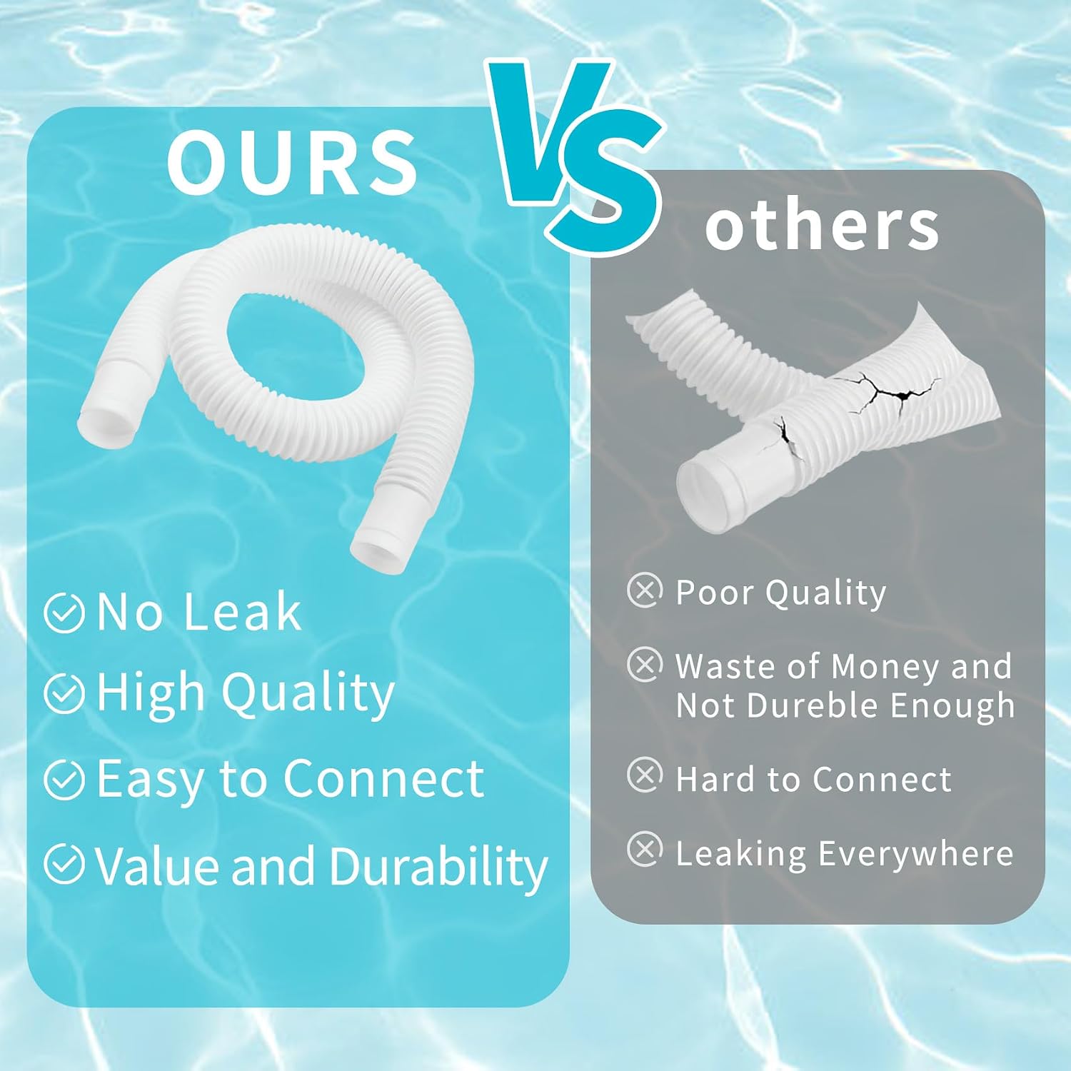 1-1/4 Inch x 3ft Foot Long White Above Ground Pool Flex Connection Hose with 2 Metal Clamps for Pump 330 GPH, 530 GPH, and 1,000 GPH Compatible with Intex Coleman Summer Waves Pool Skimmer, 2 Pack