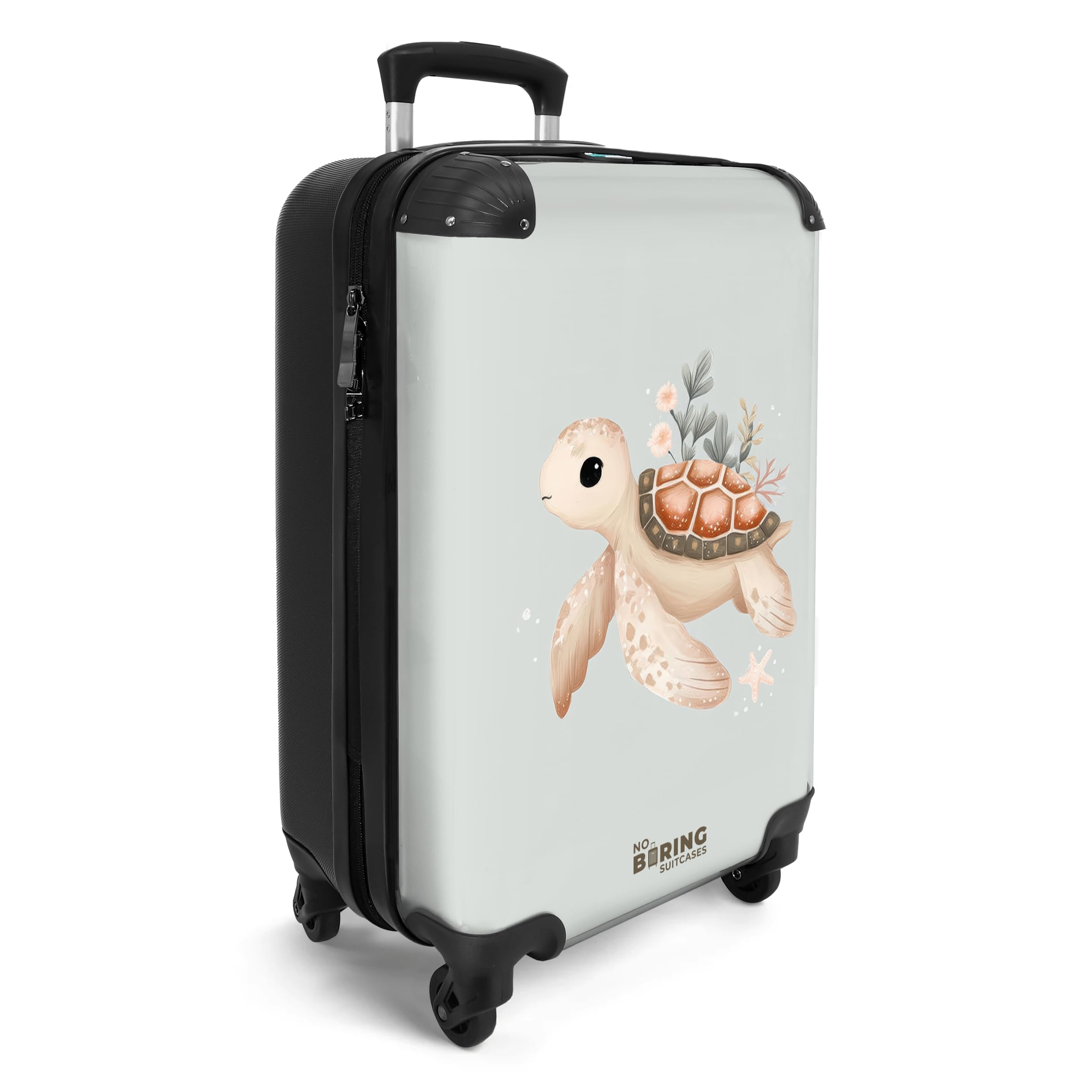 NoBoringSuitcases.com® Handgepäck Koffer Kinder 55x35x20 cm Reisekoffer Kinderkoffer 4 Rollen Leicht Cabin Kindertrolley Reise Hartschalenkoffer Schildkröte - Braun - Pastell