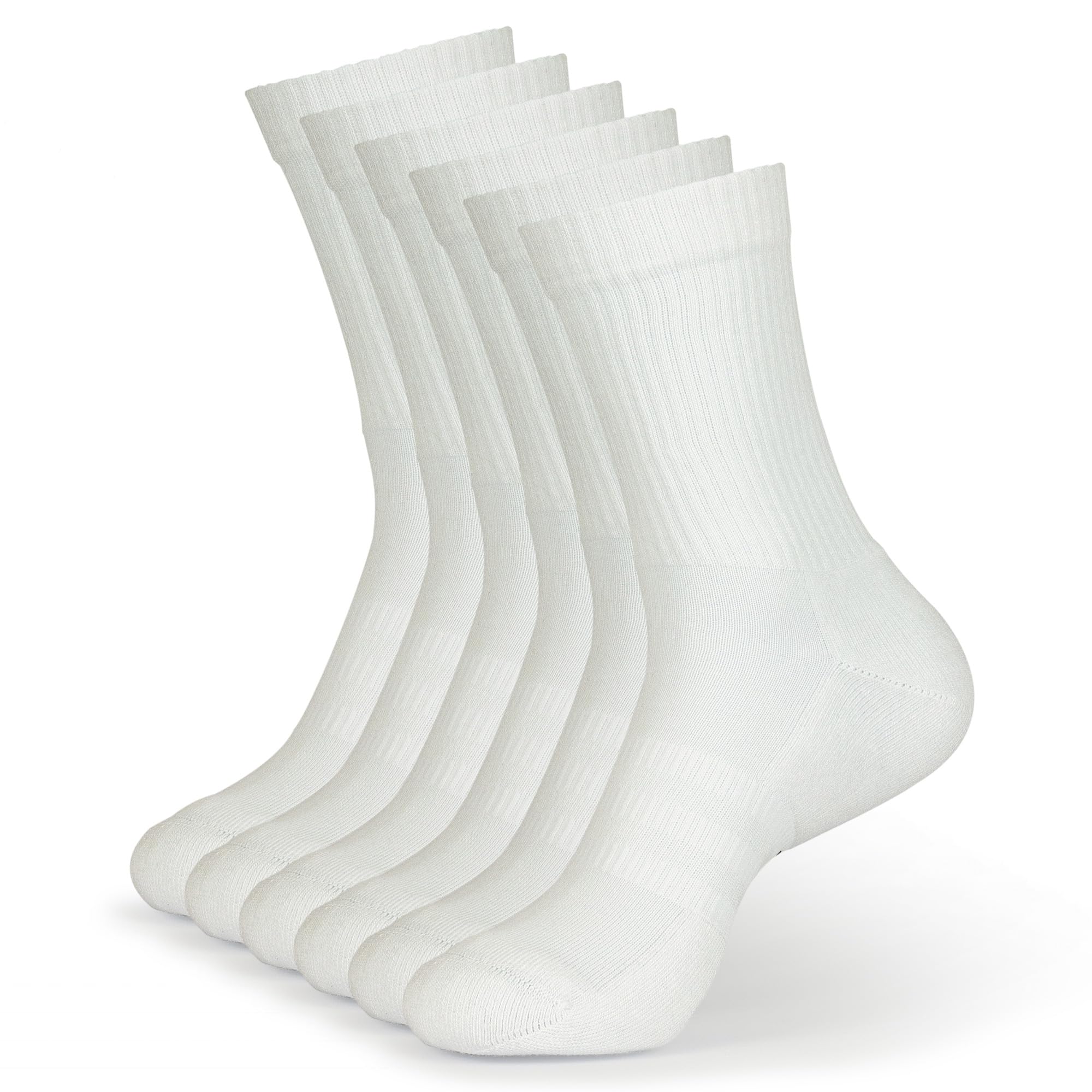 Geesy Bambus Tennissocken Herren Damen 6 Paar – Weiß, Atmungsaktiv, Geruchshemmend, Premium Sportsocken mit Flachnaht & Leichter Kompression