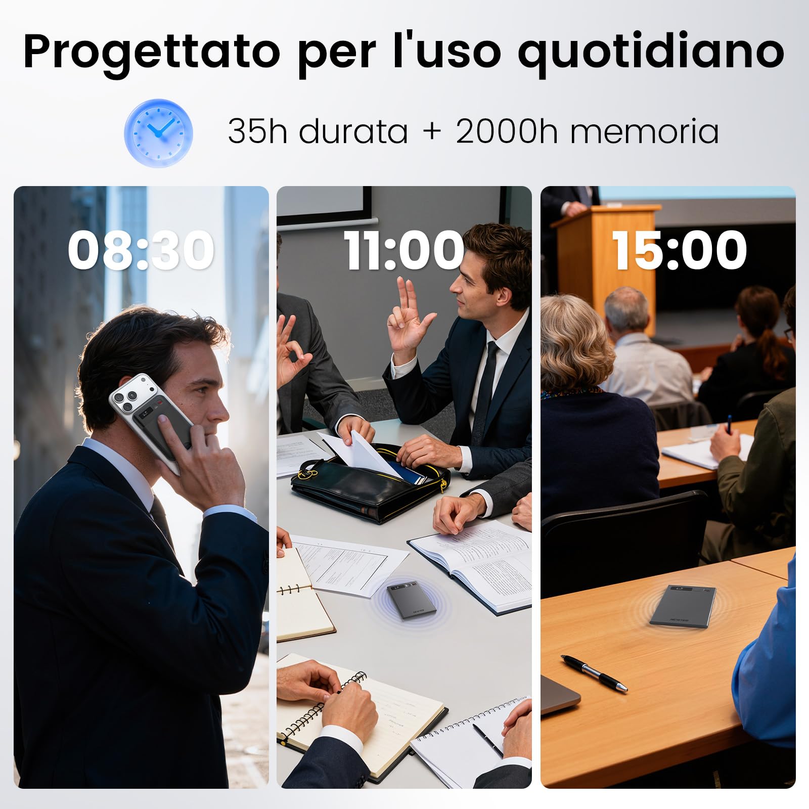 NEWYES Registratore Vocale AI con app dedicata,trascrivi e riepiloga,Durata della batteria di 35 ore,memoria da 64 GB per riunioni,lezioni,chiamate,affari, lezioni