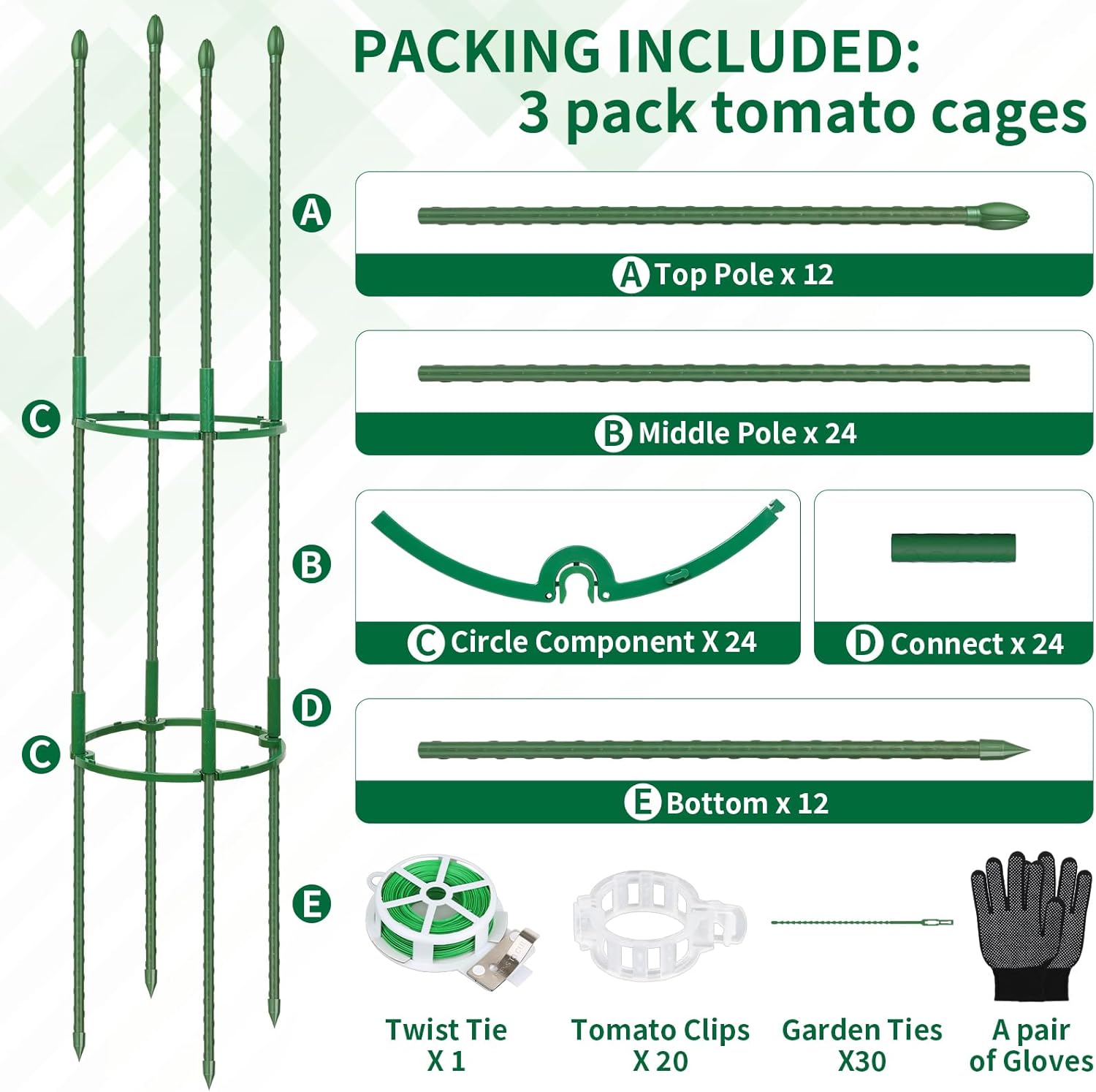 ROADPLUM 3 Pack 48" Round Tomato Cages for Garden, Plastic Coated Steel Pipe Heavy Duty Adjustable Tomato Stakes Trellis Plant Cages for Vegetable, Fruit, Flower, Rose Vine Climbing Plants (3Pack)
