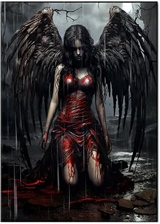 5D Diamond Art Painting Fallen Angel Women Black Wing Blood Full Drill Diamond Art Painting by Number Kits for Adults Square Beads Mosaic Cross Stitch for Wall Decoration 12x16inch(2)