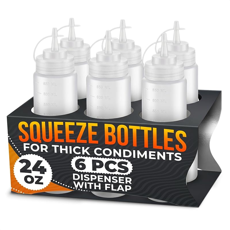 HYQO Frascos Squeeze Recarregáveis com Bico Estreito, 710 mL, Plástico, Pacote com 6