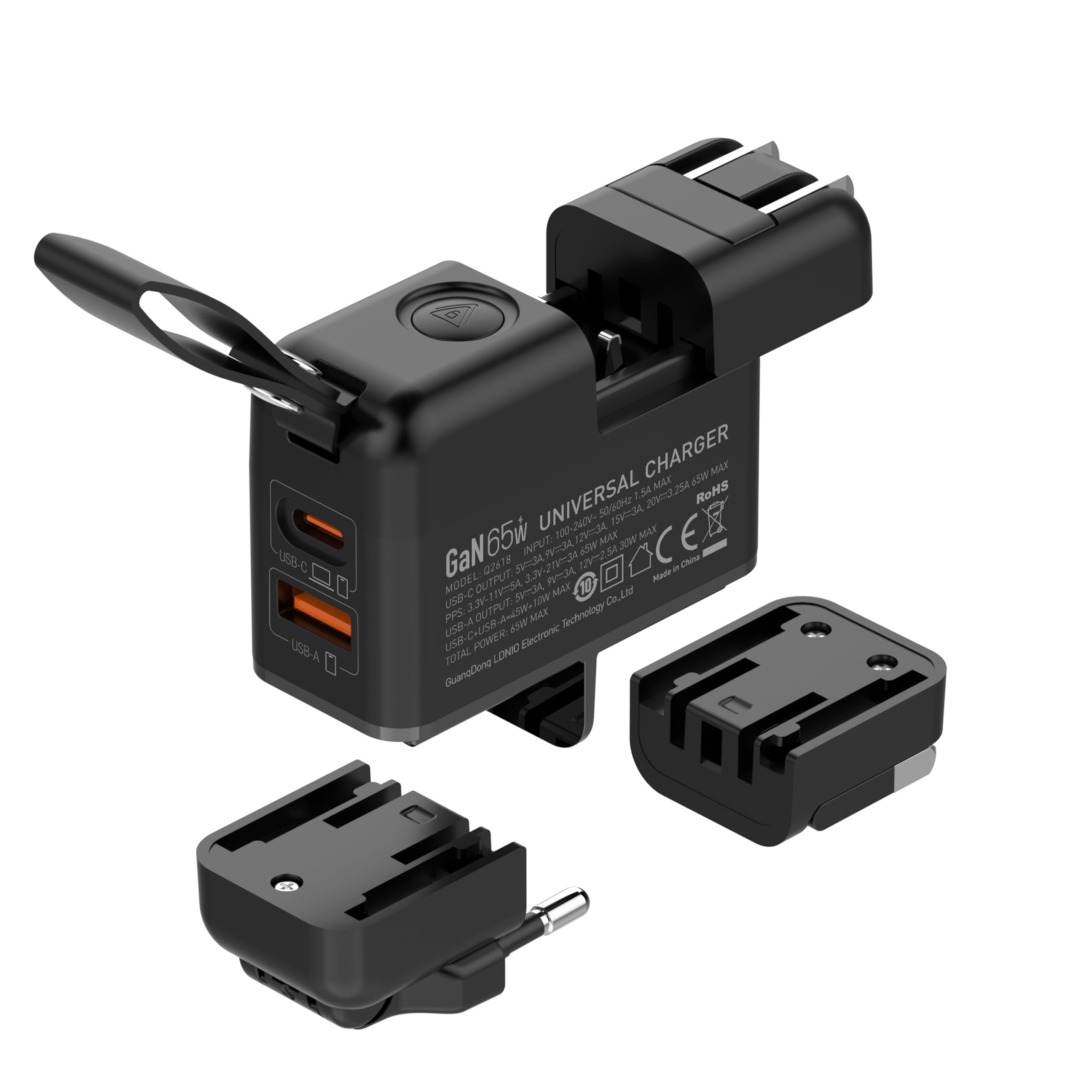 Universal Reiseadapter GaN 65W USB C PD flach Ladegerät, 2 Port Schnelllader mit UK/EU/US/AU Reisestecker, Netzstecker Adapter for Laptop Tablet Smartphone Apple Watch iPhone iPad