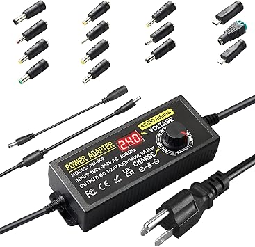 144W Adjustable Power Supply Adapter 3V24V 6A Universal Variable Switching Power Adapter 100V-240V AC to DC Converter Transformer with 14 Tips&Polarity Converter3V 5V 6V 9V 12V 15V 16V 18V19V20V24V