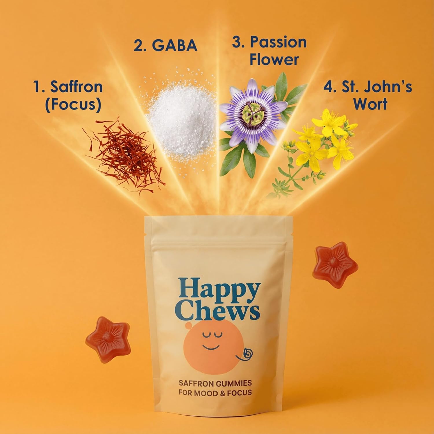 Saffron Gummies for Kids | Supports Mood, Calm & Focus | Saffron Extract, Passionflower, St. John’s Wort & GABA | Sugar-Free, Gluten-Free, Vegan, Non-GMO (60 Gummies)