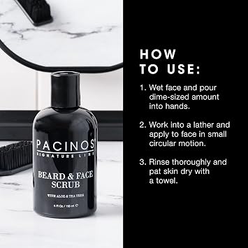 Pacinos Shave System, Beard and Face Scrub, Men's Skin Care, Best Organic Natural Shampoo, Aloe Vera and Tea Tree Extract, Removes Impurities, 4 oz