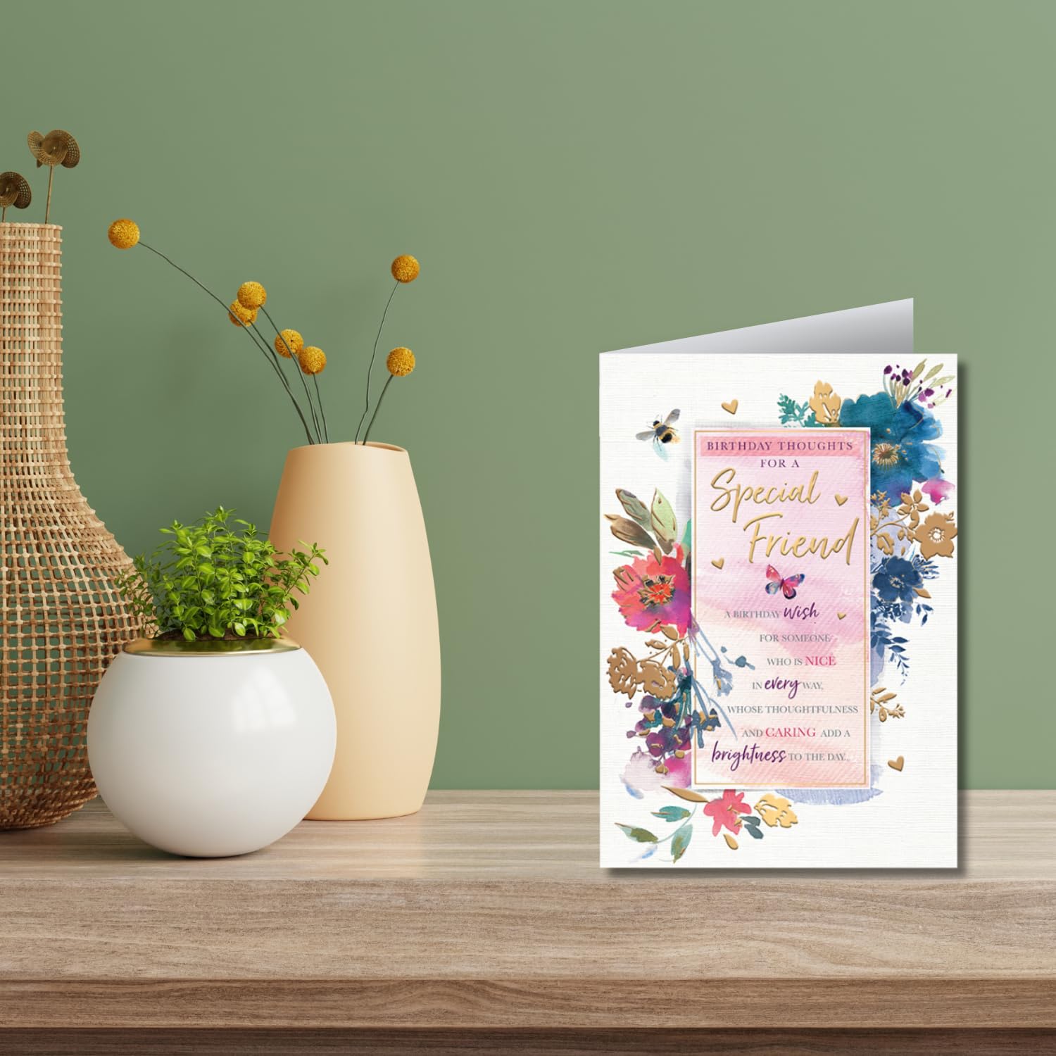 Geburtstagskarte Für Frauen Mit Aquarell-Blumen | Goldfolie & Prägung | 165x235 Mm | Inkl. Umschlag