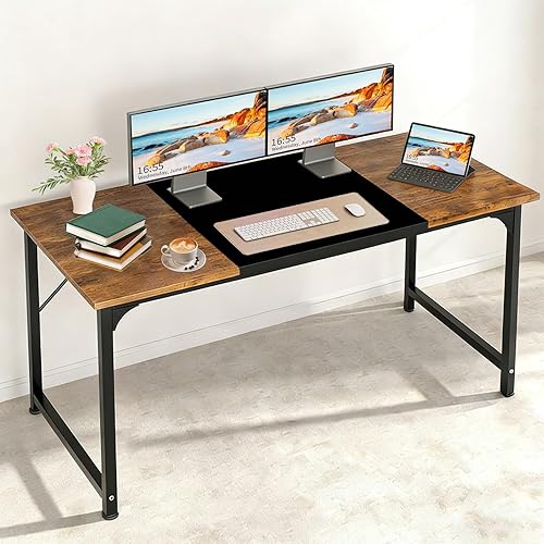 Escritorio para computadora, escritorio de oficina en casa de 55 pulgadas, escritorio de oficina para juegos, escritura, estudio, mesa de estudio