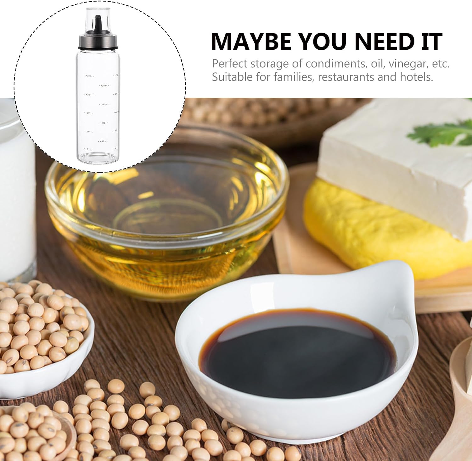 Leakproof Glass Oil and Vinegar Dispenser Bottle 270ml with Stainless Steel Spout Kitchen Seasonings Container for Household Cooking