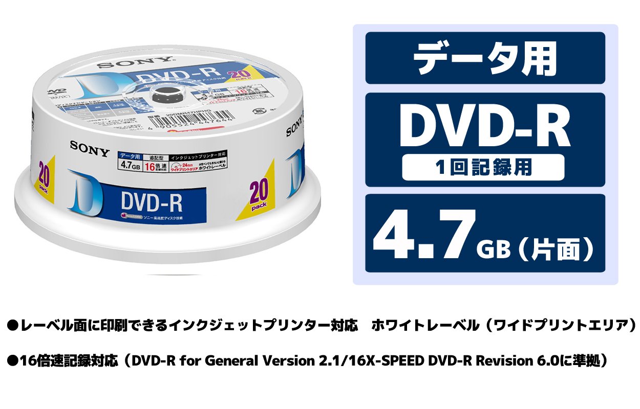 Amazon.co.jp: ソニー データ用DVD-R 16倍速 20枚パック 20DMR47HPHG