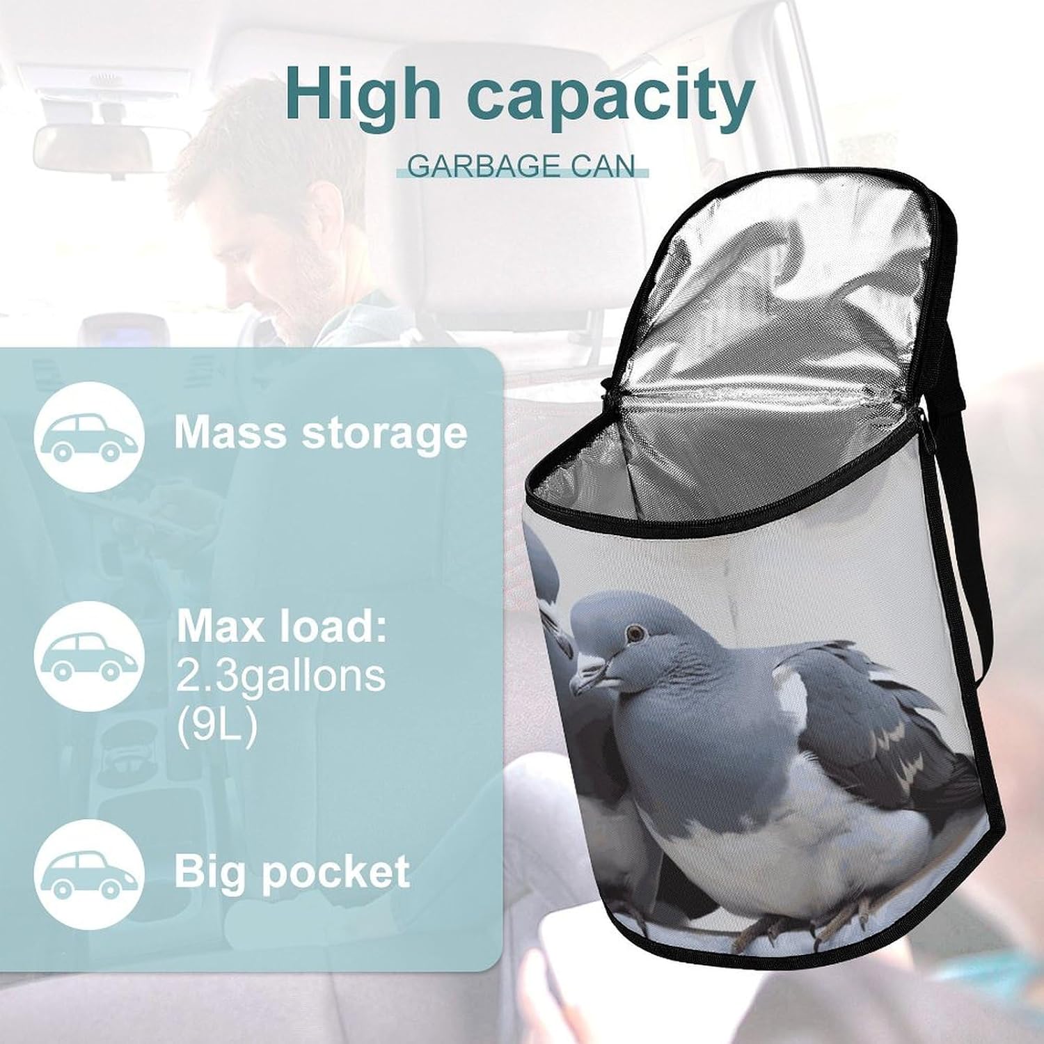 Doves Car Trash Can Bin Bag Waterproof Car Garbage Can Bag Trash Can for Car Car Trash Can for Women Men Garbage Can for Car Car Trash Can with Lid Trash for Car Trucks Rvs