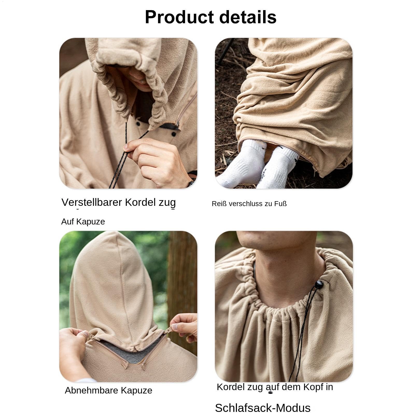 Cape Sleeping Bag - Sac de couchage portable en polaire - Cape avec capuche - Couverture de stade de camping polyvalente en plein air - Poncho à capuche coupe-vent pour camping en plein air