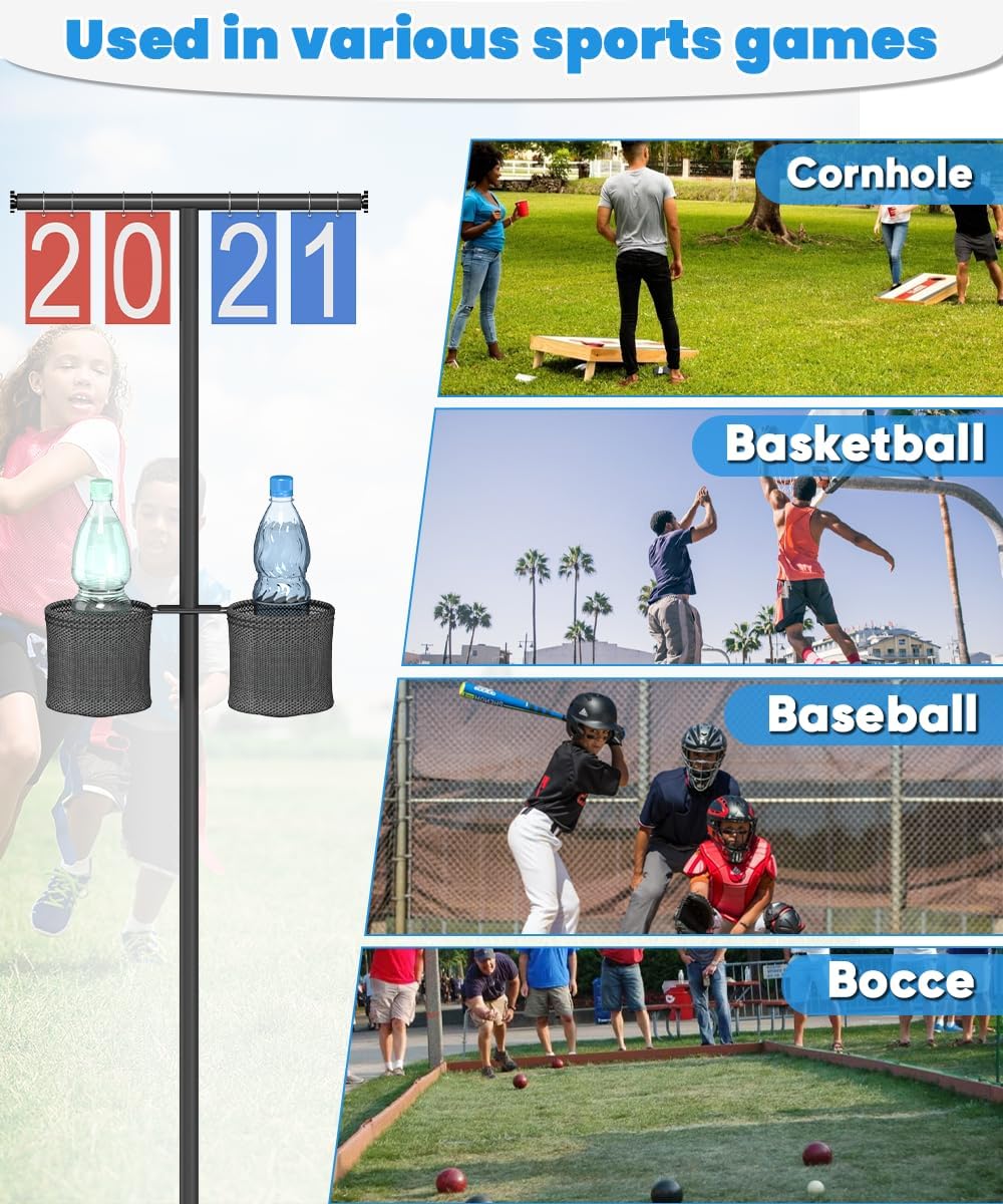 Queension Scoreboard Flipper with Stand, Cornhole Scoreboard with Drink Holder for Corn Hole Games, Pickleball Score Keeper, Scoring Board for Basketball Accessories, Team Sports