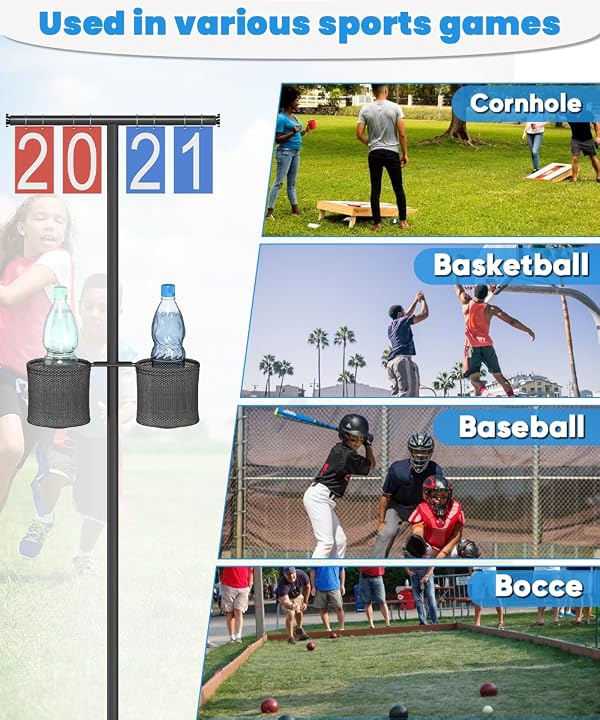 Queension Scoreboard Flipper with Stand, Cornhole Scoreboard with Drink Holder for Corn Hole Games, Pickleball Score Keeper, Scoring Board for Basketball Accessories, Team Sports, Black by Queension - Image 12