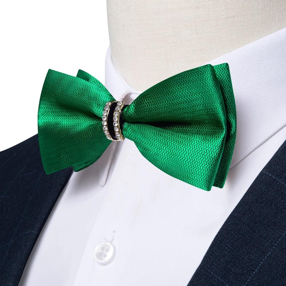 GSDFVIYT ダイヤモンドハーフリング装飾ポケットスクエアカフスセットビジネスパーティー蝶ネクタイ付きソリッド事前結びボウタイ