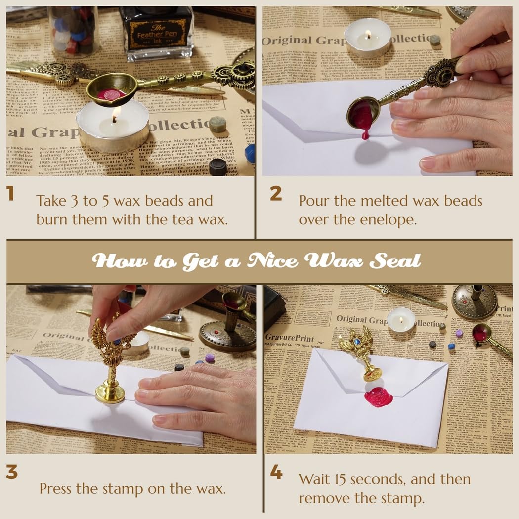 Set di penne per calligrafia con inchiostro, sigillo in cera, 5 pennini e accessori steampunk, perfetto per gli appassionati di calligrafia