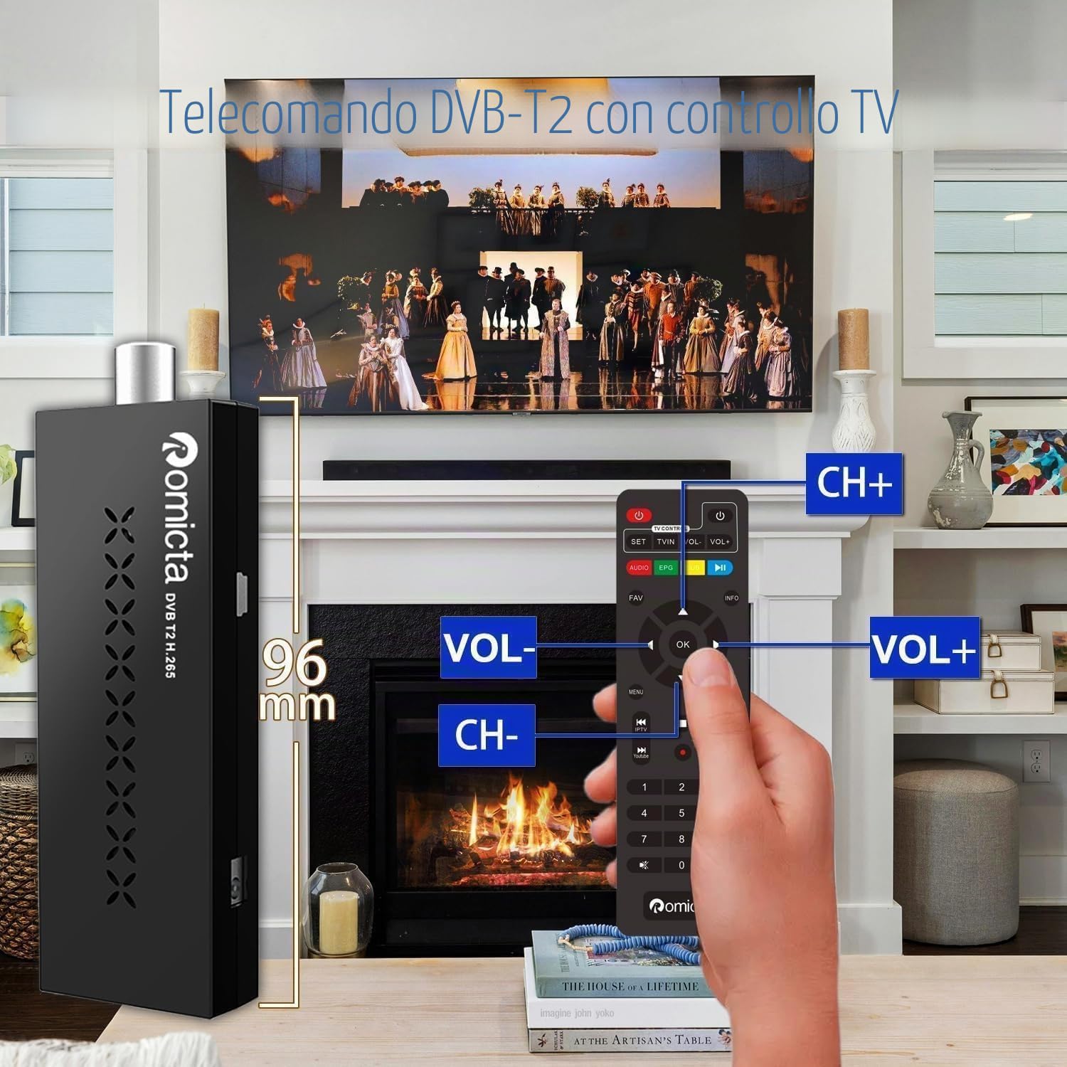Romicta Decoder Digitale Terrestre 2024 - Decoder DVB-T2/C 1080P H.265 HEVC 10Bit, Ricevitore TV con USB PVR, WiFi, YouTube, LCN, HDMI, SCART, Lettore Multimediale, Telecomando Universale 2in1