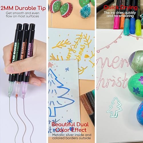 Miniatura 4 de OLINGYOU Paquete de 24 marcadores de contorno de doble línea, juego de marcadores de brillo Squiggles, rotuladores metálicos con purpurina para
