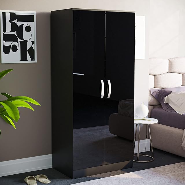 Amazon Brand - Movian Hulio 2 Door Wardrobe, Black, 170 x 76 x 47 cm