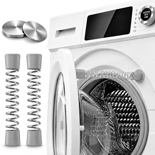 2 Pack Front Load Washer Door Prop, Magnetic Washer Door Holder with Flexible Spring & Soft Silicone Tips, 4 Adhesive Metal Discs, Keeps Washing Machine Door Open for Airflow (Grey)