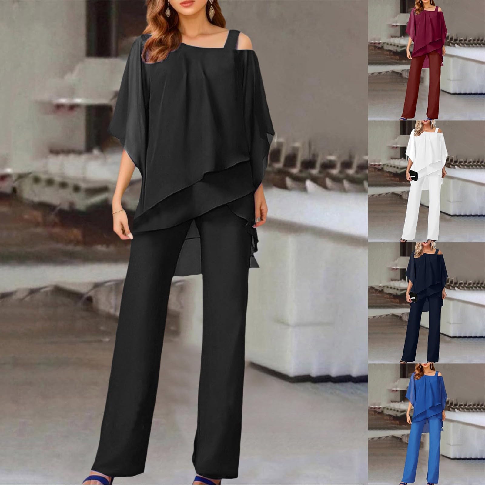 Ensemble Pantalon Femme Tailleur Femme pour Mariage Grande Taille Ensemble Deux Pièces en Mousseline De Soie pour Femme Élégant Ensemble De Détente + Pantalon De Loisirs Taille Haute
