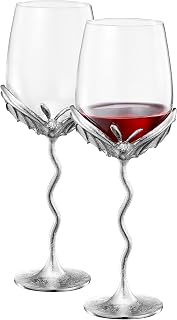 Silver Bat Wine Glasses Set of 2 Gothic Goblets with Alloy Steel Stems and Borosilicate Glass Unique Spooky Barware for Wine Lovers Dining Parties Holiday Gift Collectible Display