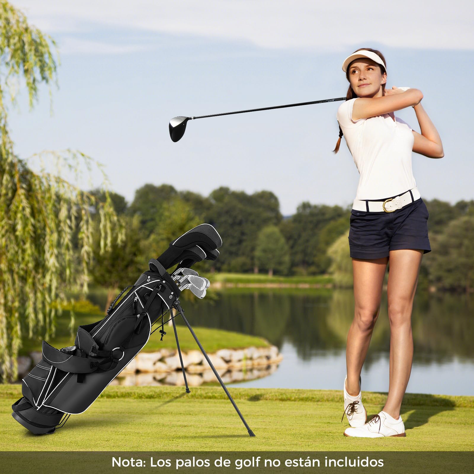 COSTWAY Bolsa de Golf con Soporte, 4 Divisores Superiores, 4 Bolsillos con Cremallera, Correa Doble para el Hombro, Bolsa de Golf Portátil, Unisex Adulto