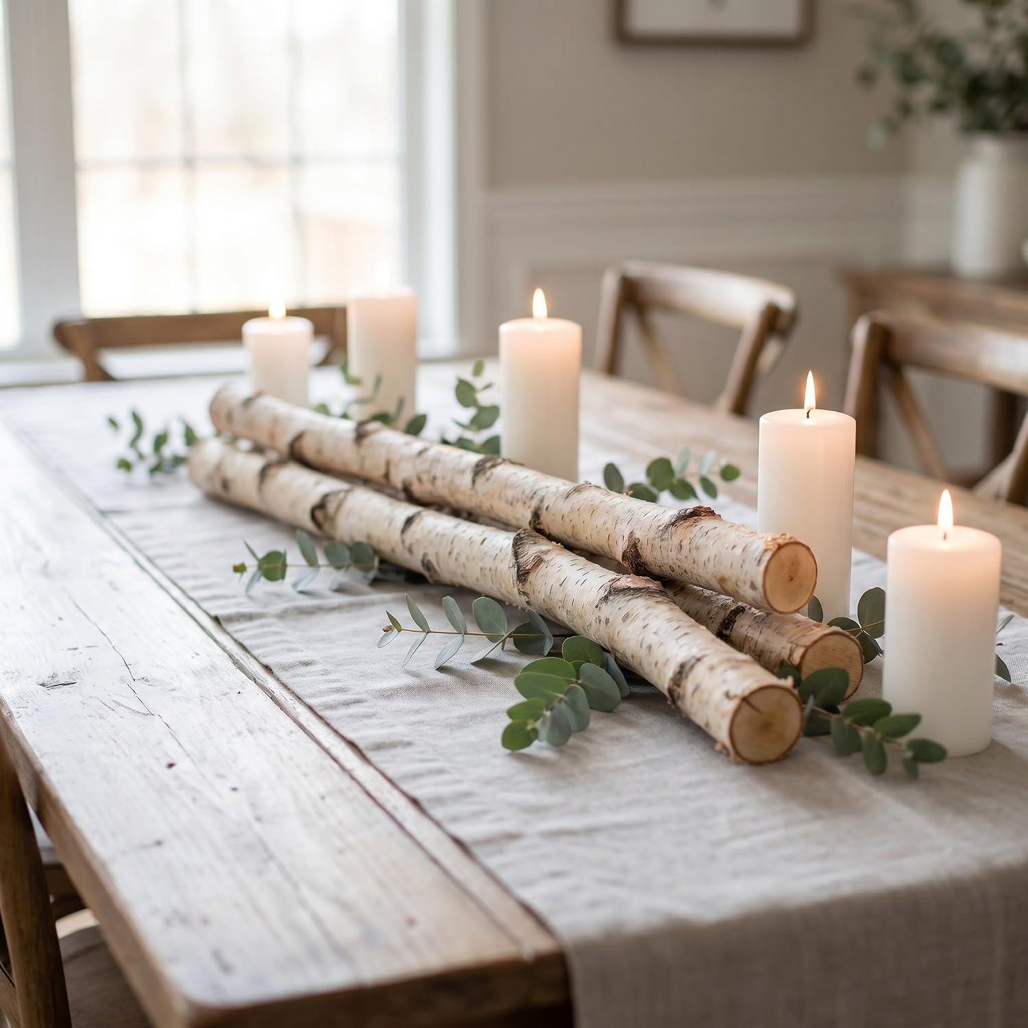 Birch Logs 4pcs Unfinished Wood Branches for Fireplace Decor