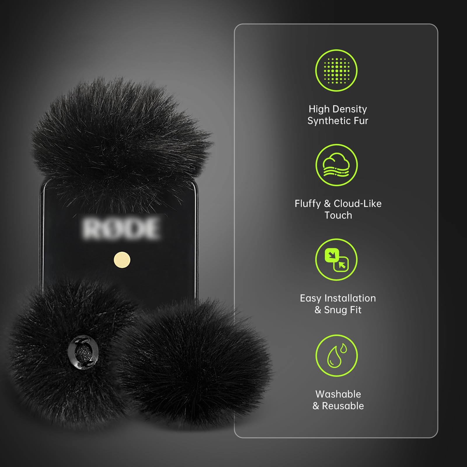 Premium Furry Windschutzscheibe Dead-Cat für Rode Wireless Go Mikrofone (2 Stück, schwarz, Rode Wireless Go II)