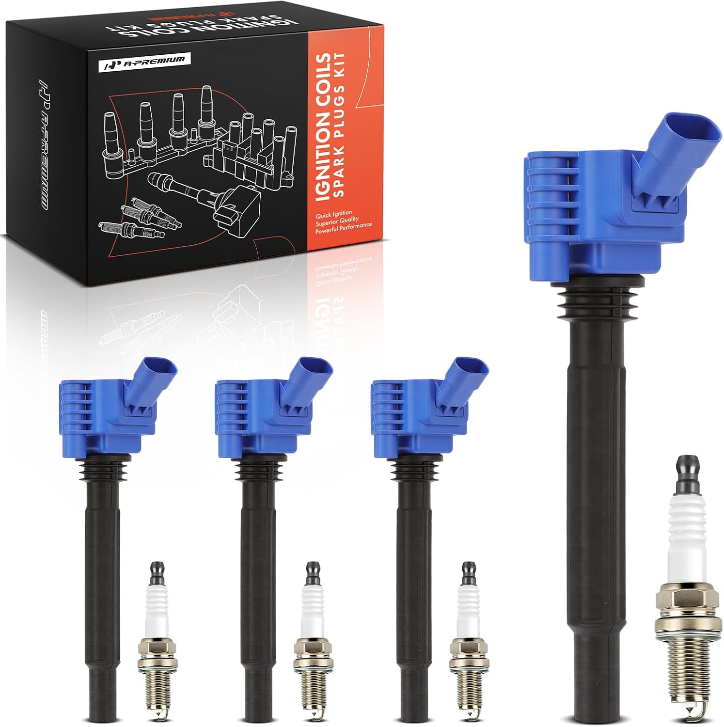 A-Premium (Blue) Set of 8 Ignition Coil Pack and Iridium Spark Plugs Compatible with Jeep Renegade 2015-2018 & Dodge Dart 2013-2016 & Fiat 500 2012-2019, 500X 2016-2018, 500L 2014-2020, 1.4L