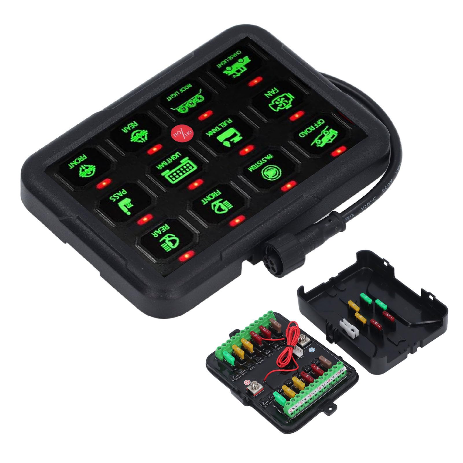 Panel przełącznika 12 gangów Automatycznie przyciemniany System przekaźników sterujących obwodem RGB dla statku samochodowego Wentylator światła LED DC12-24V