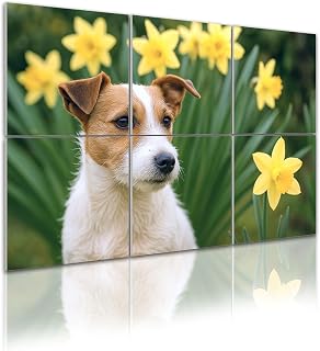 6 Pack Art Acoustic Panels Cute pet dog easter flowers spring Sound Absorbing Panel 48"x72" Soundproof Wall Panels Acoustic Wall Art for Studios, Office, Theaters