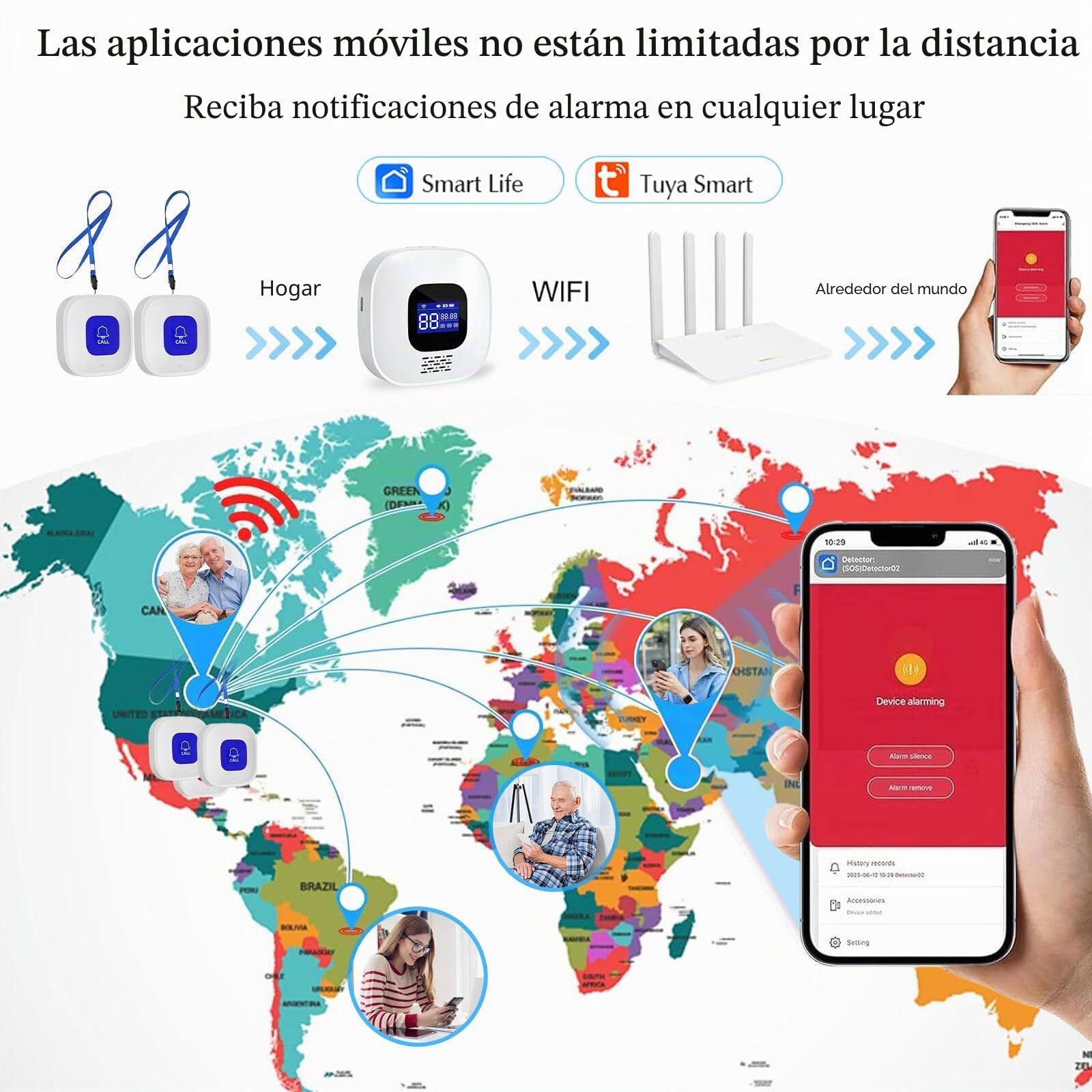 Avisador Personas Mayores, Boton Emergencia Ancianos, Emergencias En El Anciano con 1 Receptores y 2 Transmisores, Adecuado para Ancianos, Enfermos, Discapacitados, Niños