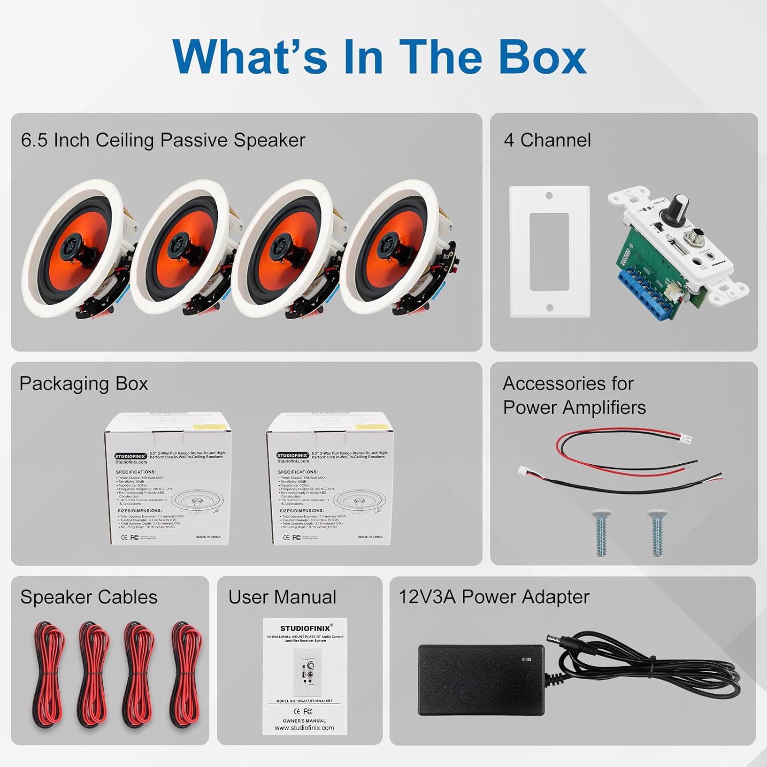 STUDIOFINIX 6.5 Inch Bluetooth Ceiling Speakers,600W 2-Way System with Wall Amplifier,for Home Theater, Living Room,Office,Kichten,Study Room,Basement,Covered Patio and Flush Mount (4 Speakers) - Image 6