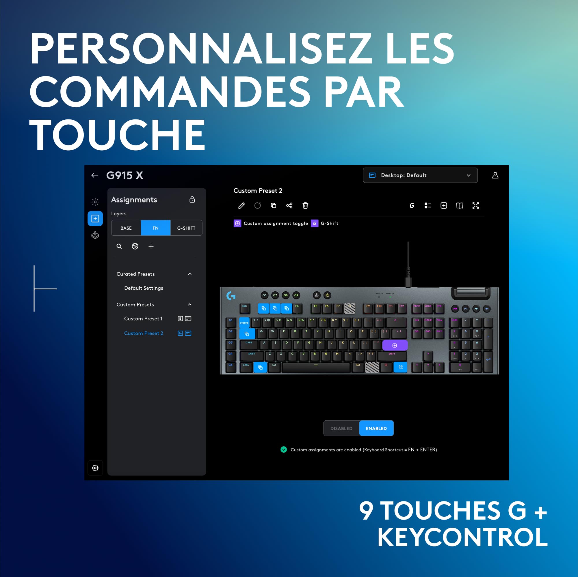 Logitech G G915 X Clavier Gaming mécanique Filaire Ultra-Plat, Touches PBT Double Couche, Touches entièrement programmables, éclairage RVB, switchs GL Brown Tactile, PC/Mac, Clavier FRA AZERTY - Noir