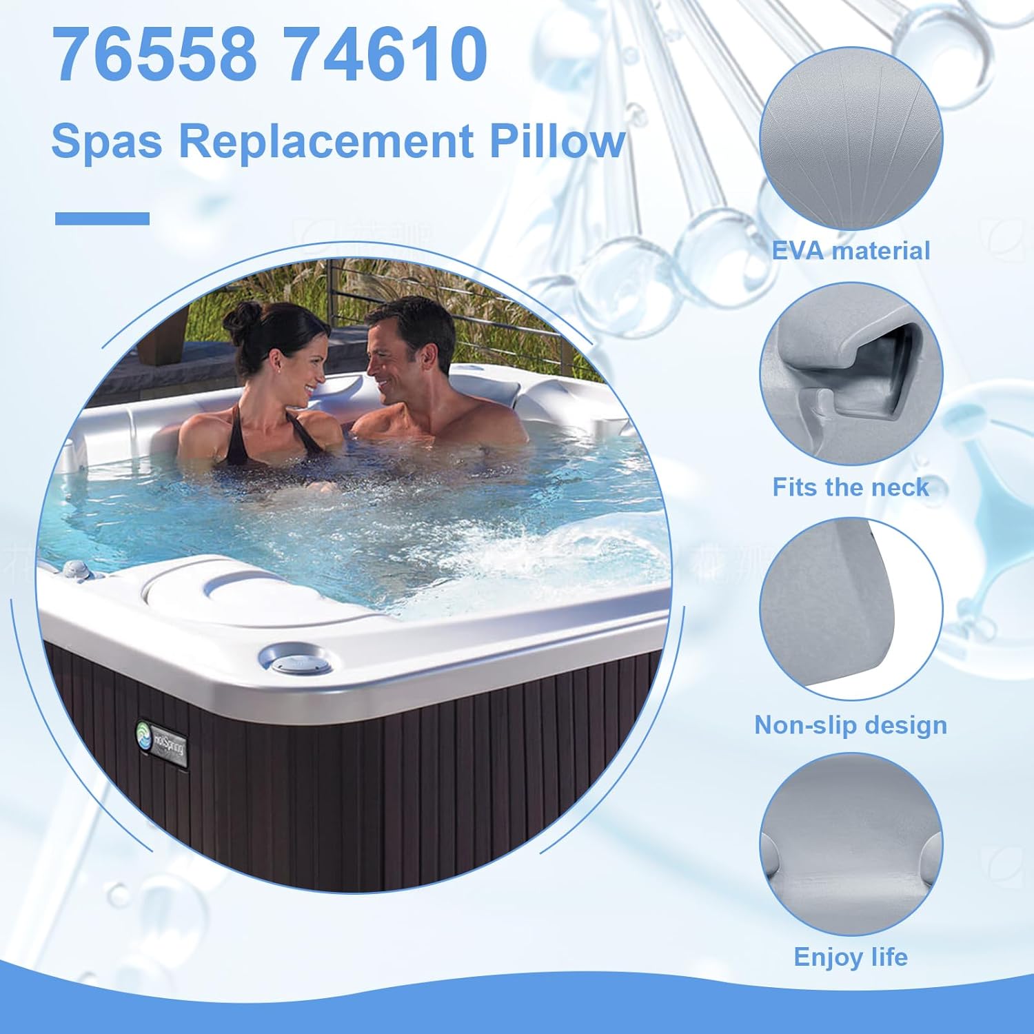 Earthtec 76558 74610 Replacement for Hot Spring Spa Pillow Hot Tub Headrests Fit for Limelight Spas, Pulse/Pulse DL/Bolt (2012-2017), Glow/Flair (2008-2017), Gleam (2013-2017) (3 Pcs)