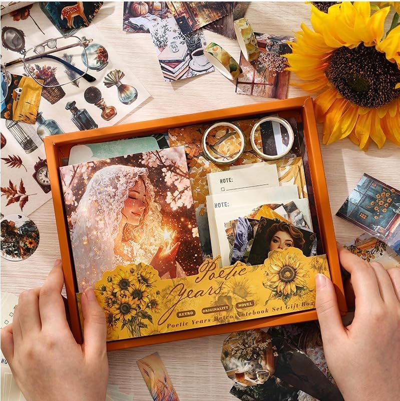 Image of GDNK Scrape Book Kit Scrapbooking Kit Vintage Journal Scrapbook Pack DIY Paper Stickers, Craft Kits Notebook, Collage Album Aesthetic Sticker Journaling Scrapbook Photo Album (Orange Baby)