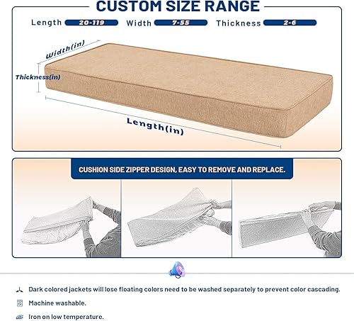 Miniatura 6 de Cojín de banco de doble tubería para exteriores, cojines de banco personalizados para muebles de interiorexterior, para ventana, piano, porche,